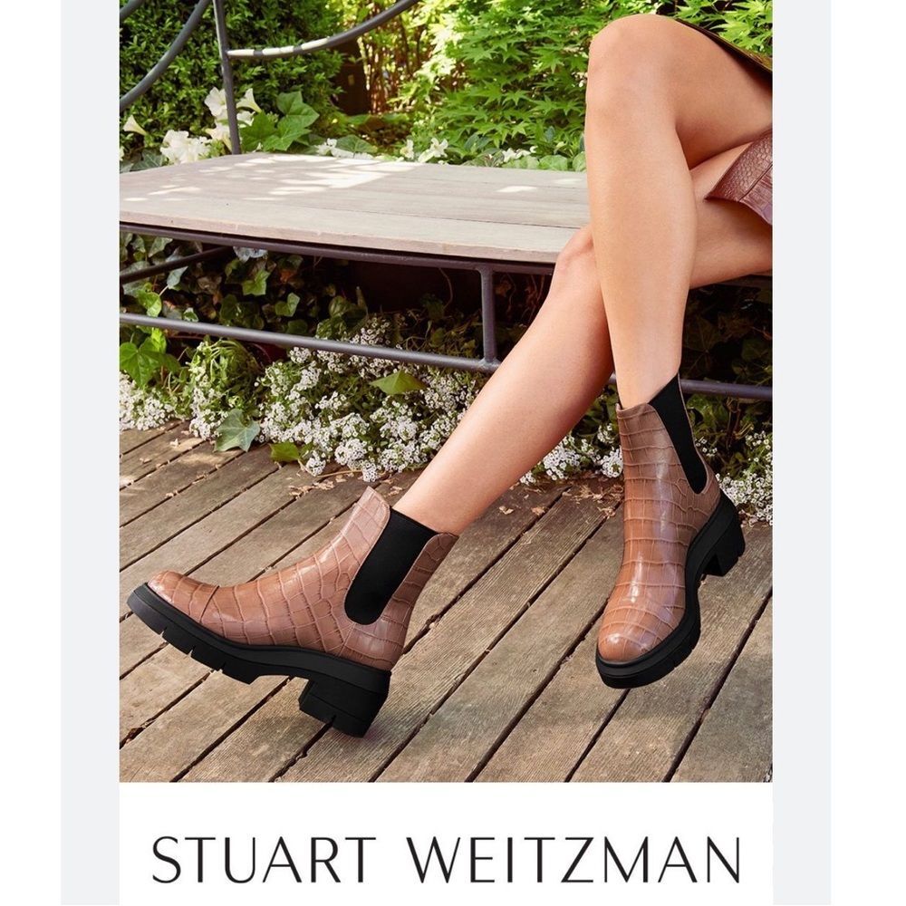 Stuart Weitzman Norah Chelsea Boots Tan Croc Leather, New, Size 11C